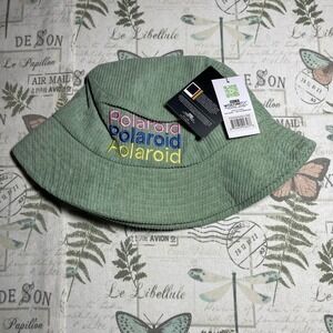 Polaroid Corduroy Bucket Hat Green Embroidered Logo CultureFly‎ OSFM NWT
